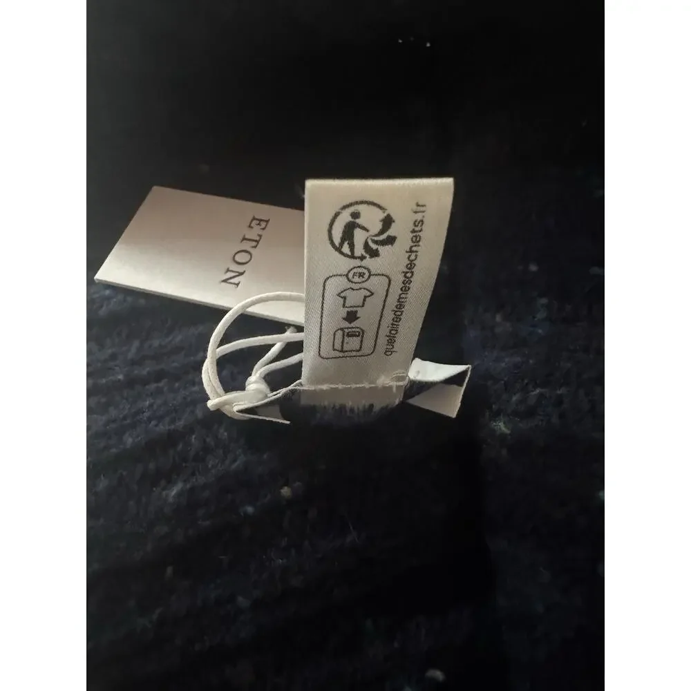 NWT Eton Navy Blue Donegal Leather Logo Patch Wool Beanie $150.00 *2026 Style*
